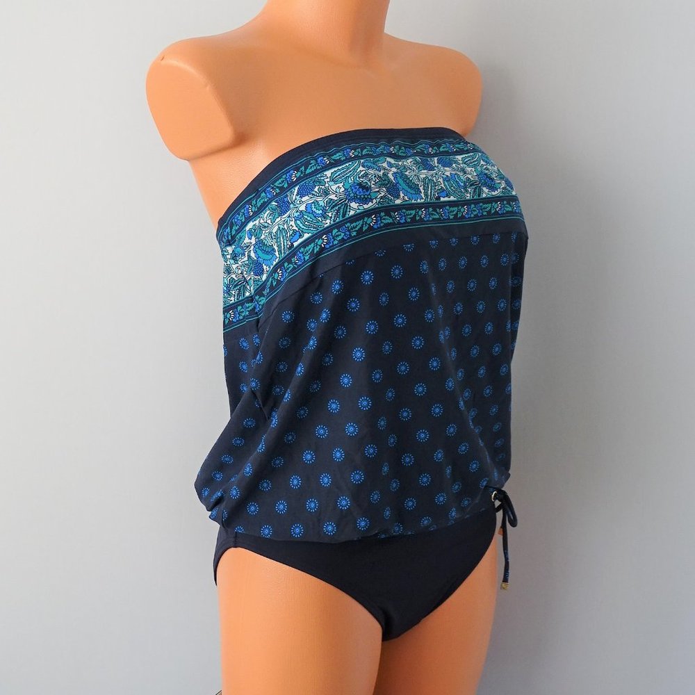 Michael Kors 2 Pc Blouson New Navy Tankini Set New - Picture 3 of 4